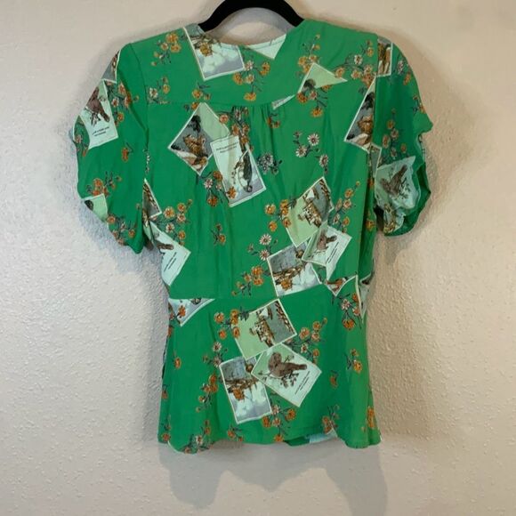 Meadow rue by Anthropologie green wrap bon voyage  blouse 14 - Picture 5 of 5